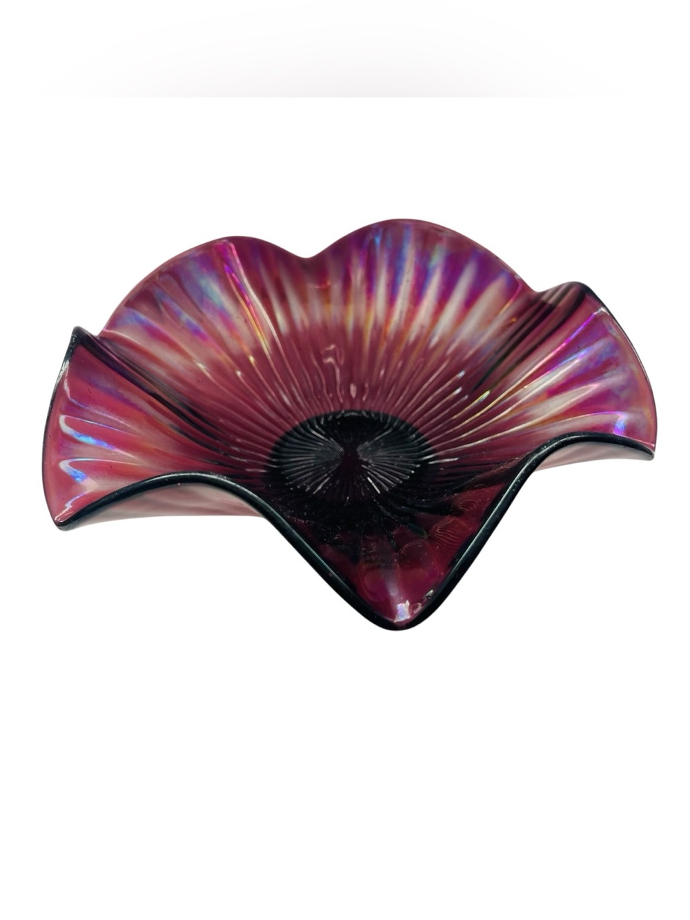 Vintage Carnival Glass Ruffled Edge Bowl
